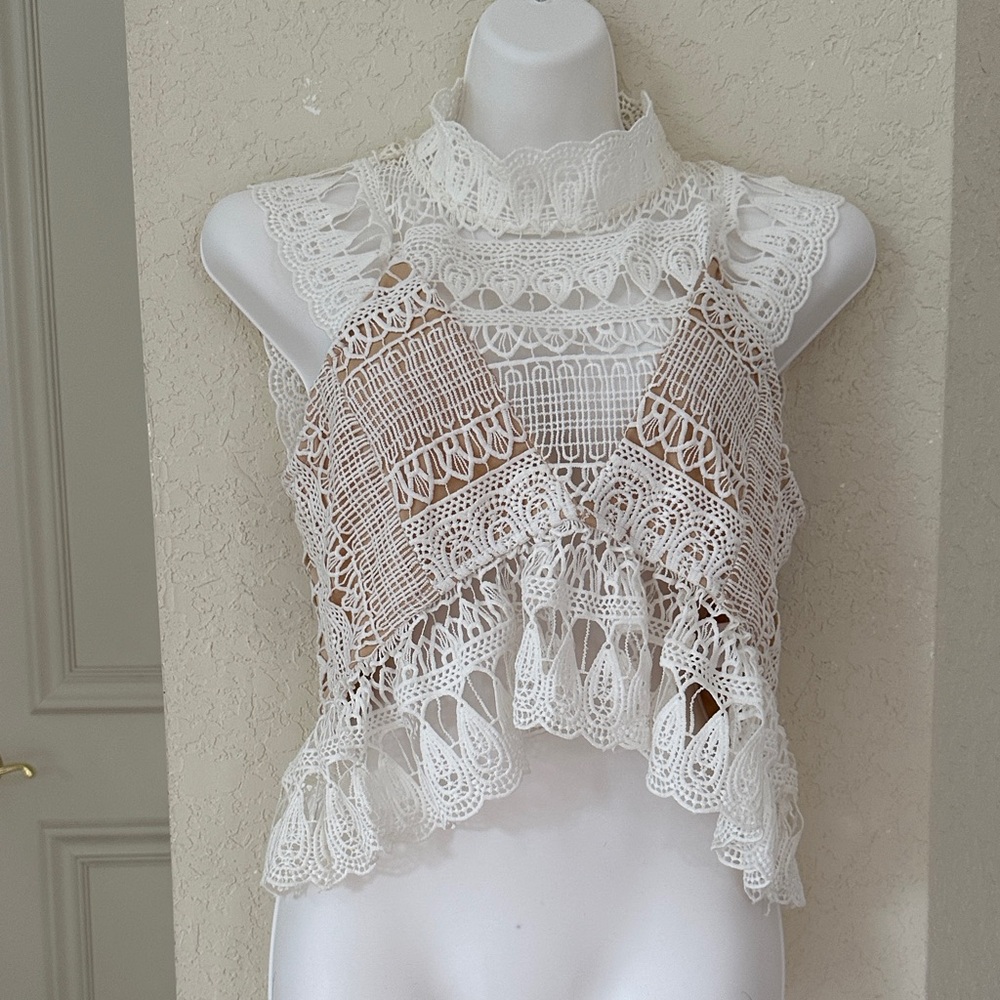 Luxxel White Lace Peplum Blouse